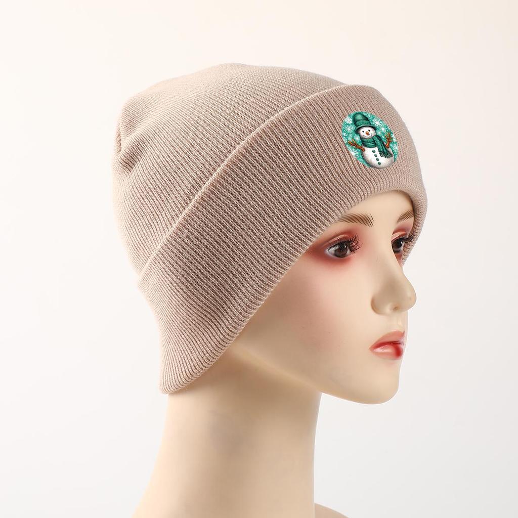 Green Snowman Winter Knit Hat Beanie, Skull Cap Stretchy Cozy Trendy Pompom Beanies Knitted Cap Beanie