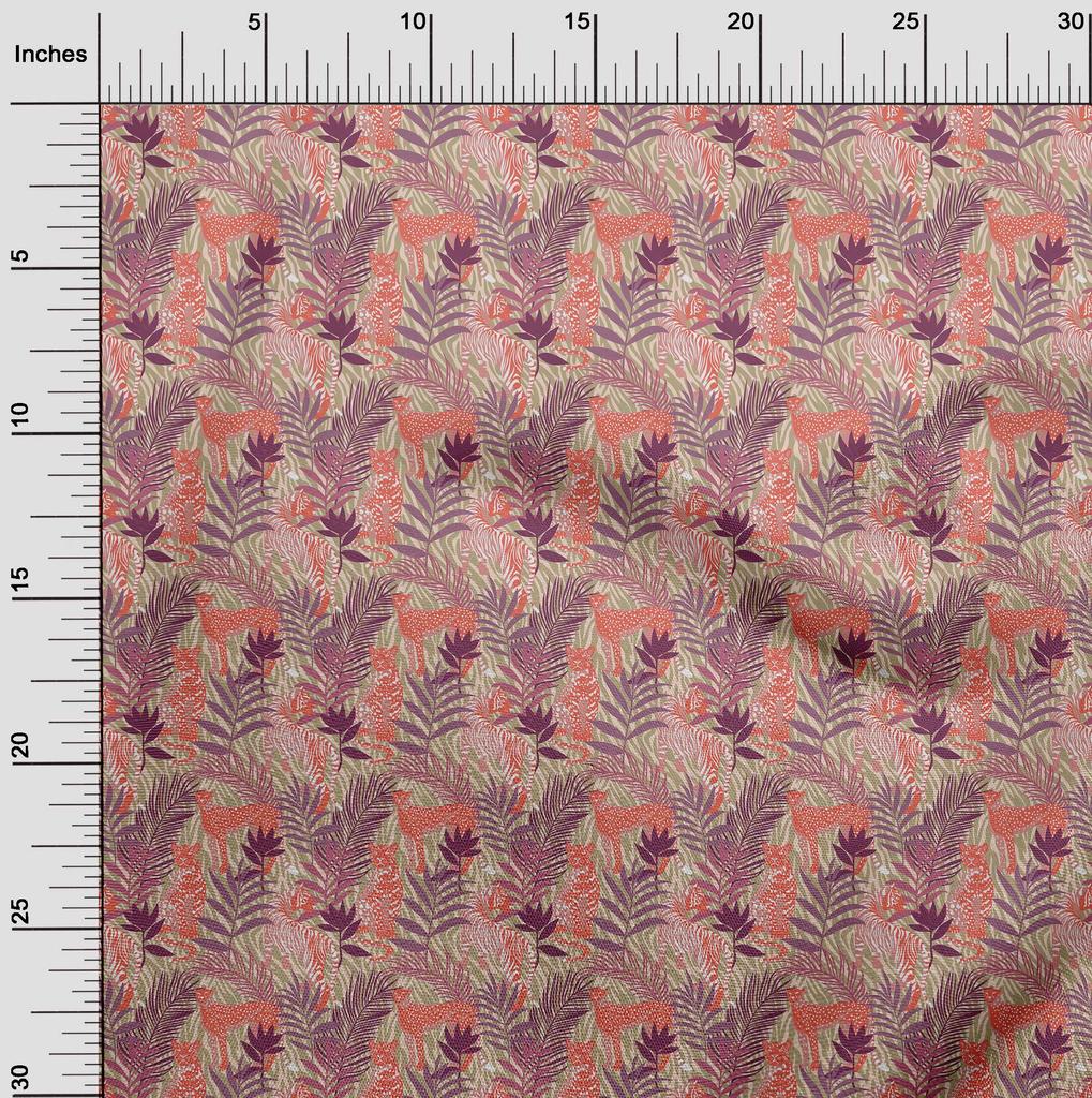 oneOone Cotton Flex Beige Fabric Tropical Leaf with Animal Sewing Fabric by The Yard Printed DIY Clothing Sewing Supplies 40 Inch