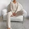 2 Pcs/Set Women Spring Commuting Outfit Top Pants Set V Neck Thread Long Sleeve Top High Waist Sport Tracksuit Elastic Daily Clothes Sleepwear