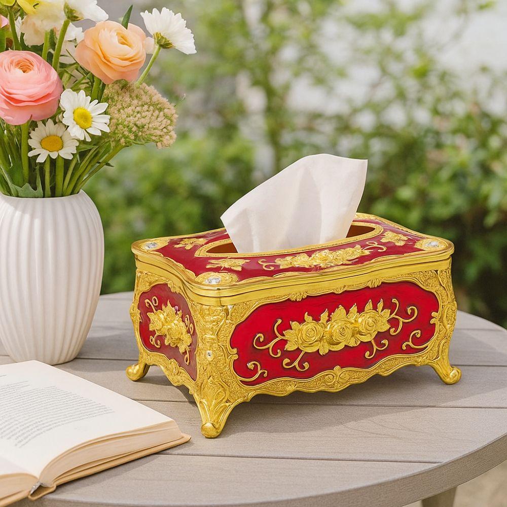 Light Luxury Tissue Box Holder Rose Pattern Tissue Dispenser Napkin Holder Restaurants