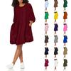 Womens Pocket Loose Dress Ladies Neck Casual Long Tops Dress Plus Size