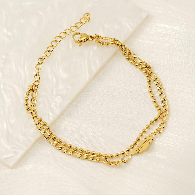 Стильная и простая новая цепочка с бусинами Figaro с двумя перьями, украшение для ступни, браслет на щиколотку из нержавеющей стали с перьями