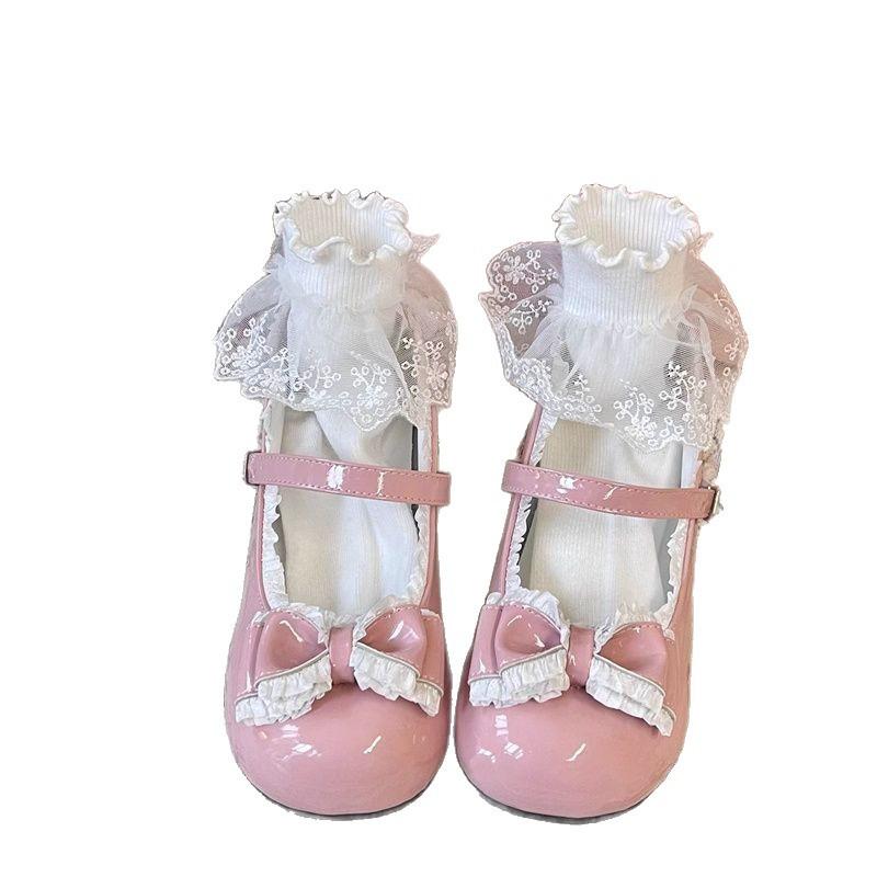 Кремовые туфли-лодочки из мягкой кожи, женские новые туфли на толстой подошве, милые японские туфли Мэри Джейн с бантом для jk