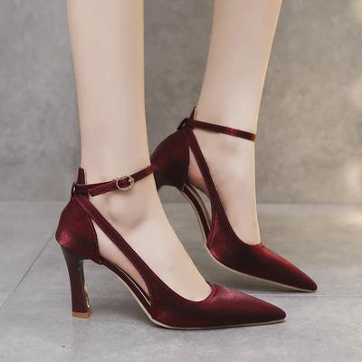 Модная обувь Женские босоножки Женские туфли на высоком каблуке 2024 Новые летние однотонные туфли для офиса и карьеры Модные туфли с острым носком Сексуальные туфли с кристаллами на высоком каблуке