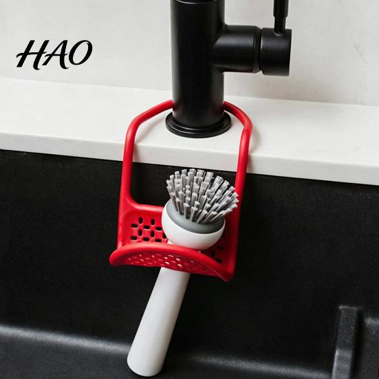 Silicone And Iron Sink Caddy Faucet Hanging Sponge Holder, Foldable Elastic Organizer, Self-draining Kitchen Tidy Non Slip Soap Rack for Organization