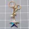 Jewelry Charm Keychain Rhinestones Encrusted Starfish and Conch Shell Pendant Keyring Handbag Accessories for Women