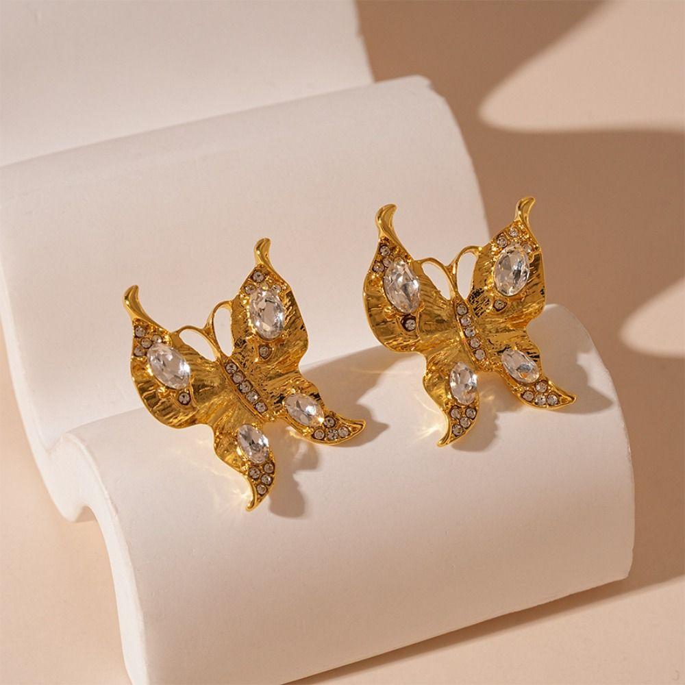 Vintage Butterfly Earrings Rhinestone Ear Studs Luxury Women Jewelry Accessory  Party