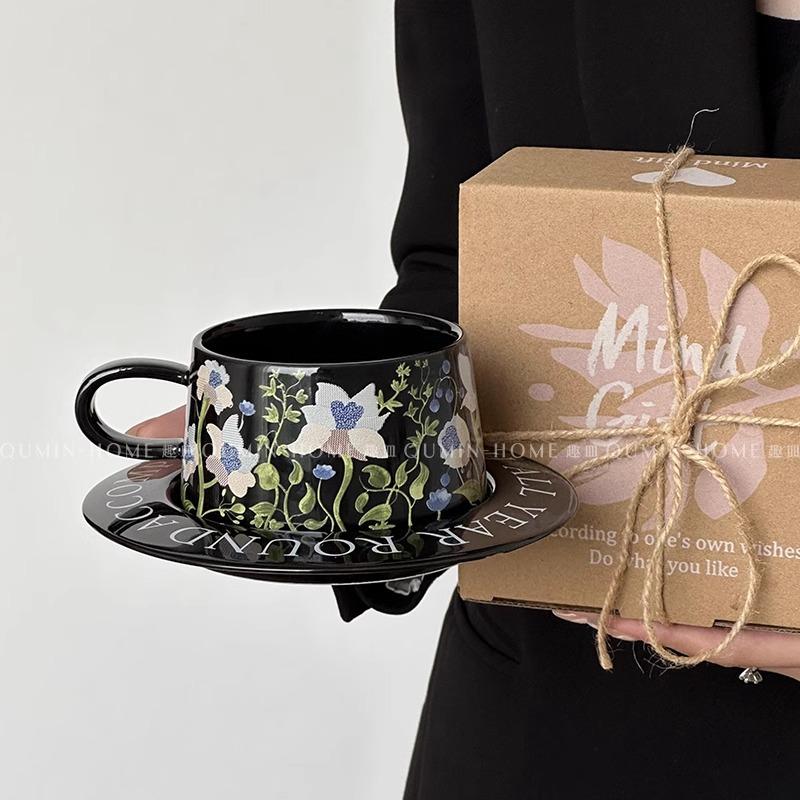 Ретро-стиль акварели, модный домашний керамический кофейный набор с чашкой и тарелкой