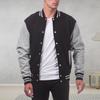 Men Baseball Jacket Stand Collar Long Sleeve Buttons Closure Patchwork Color Coat with Pockets Autumn Winter Fleece Lining Casual Sports Coat