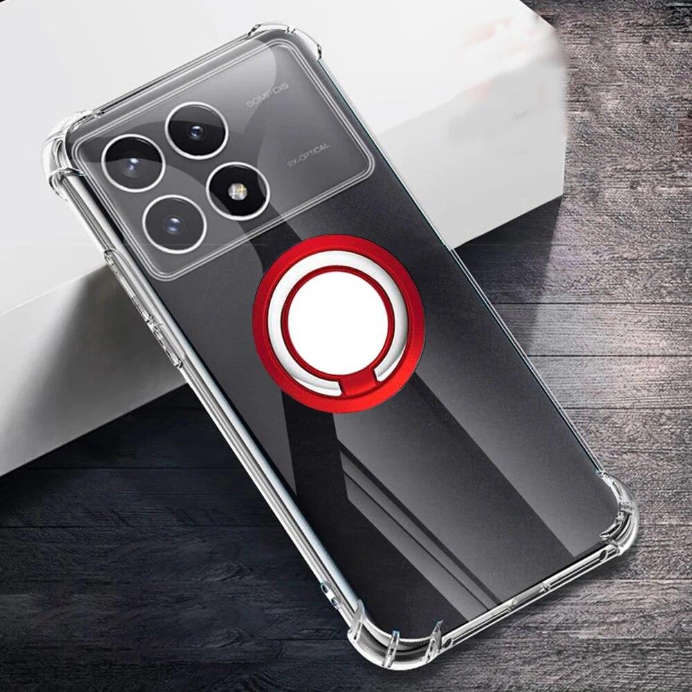 Для Xiaomi Poco X6 Pro X 6 X5pro Прозрачная противоударная подушка безопасности Мягкий чехол из ТПУ для Poco M6 Pro 5G M6 M5 S Магнитный кольцевой держатель-подставка Силиконовый чехол