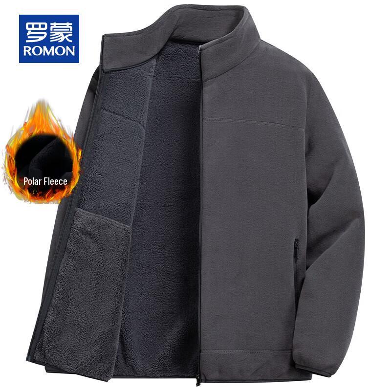 ROMON Men's Fleece Stand-Collar Cardigan Sweatshirt