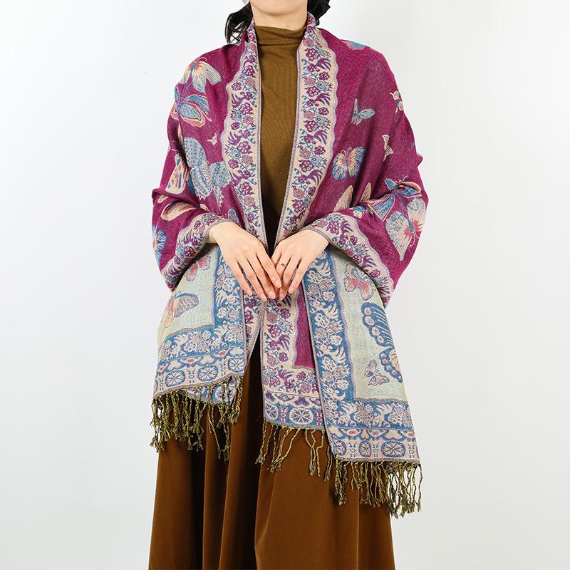 2024 Ретро Этнический Длинный Шарф-Шаль с Кисточками для Женщин - Мода Осень/Зима, Теплая Накидка на Шею
