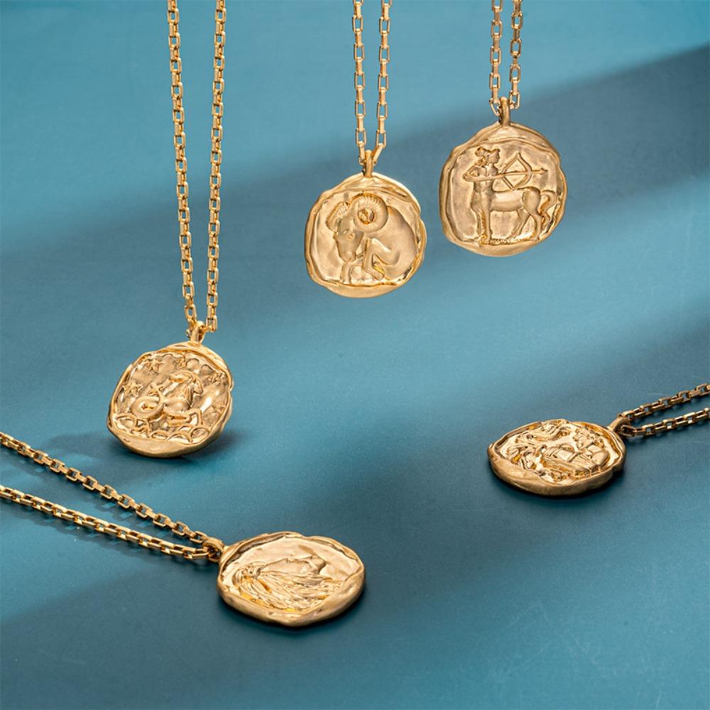 Pendant 12 Constellation Necklace Neck Jewelry Vintage Golden Necklace  Vacation