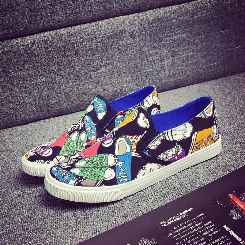 Новые граффити нерегулярные ленивые туфли на педалях корейской версии плоские повседневные туфли удобные мужские туфли кроссовки Zapatos De Hombre