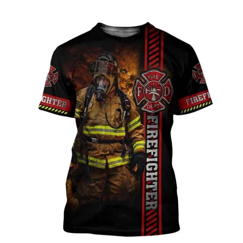 Футболка с принтом пожарного, мужская футболка с 3D принтом, уличная повседневная модная футболка с короткими рукавами, большая летняя футболка, трендовая мужская одежда