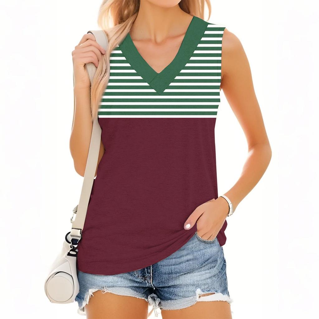 Women's Fashion Casual Daily Versatile Striped Texture Slim Fit Summer Vest Top