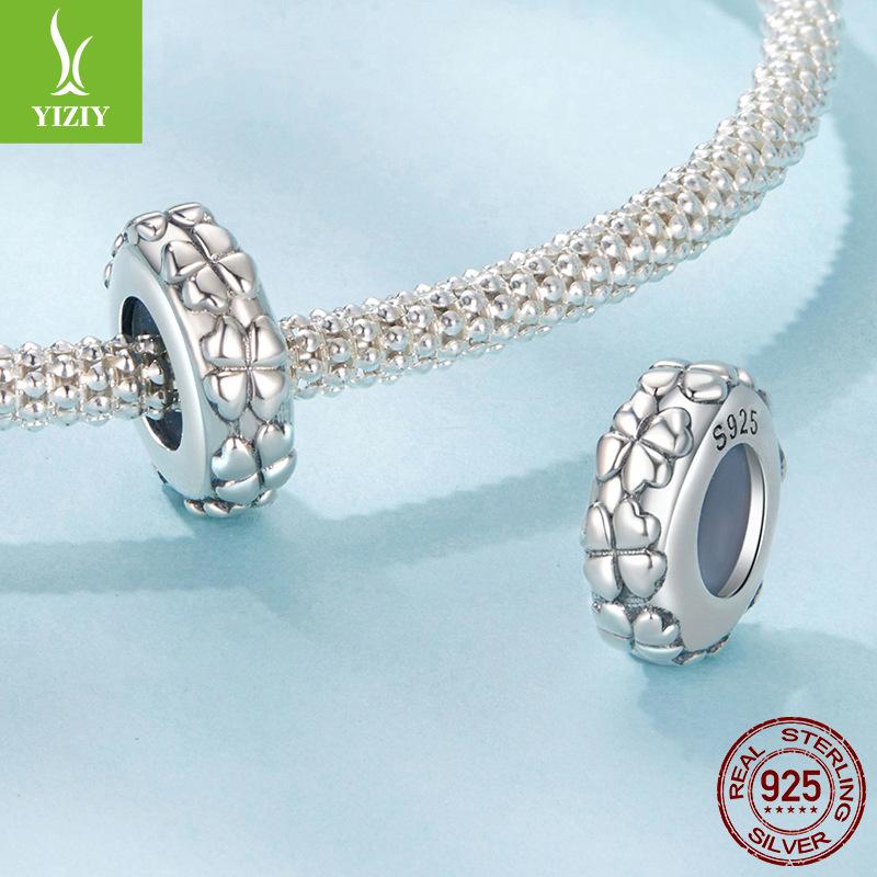 Four-Leaf Clover Silicone Positioning Bracelet Beads, Simple Leaf S925 Sterling Silver Beads Beads