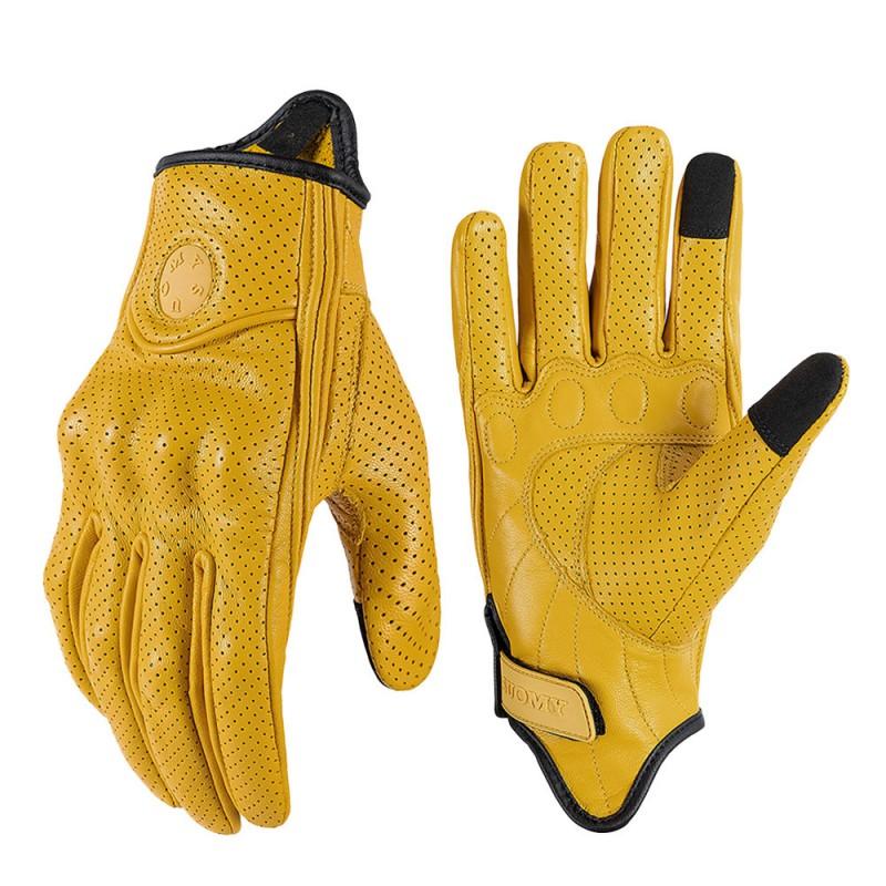 Real Leather Motorcycle Gloves Men Women Touchscreen Compatible Breathable Anti-Slip Retro Style Riding Gear