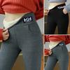 Winter Leggings Slim Fit Solid Color High Waist Pockets Fleece Warm Thicken Soft Winter Pencil Pants for Home
