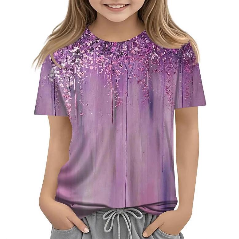 Детская футболка с 3D-принтом, новая повседневная универсальная детская одежда с цветочным 3D-принтом, футболка с короткими рукавами и круглым вырезом