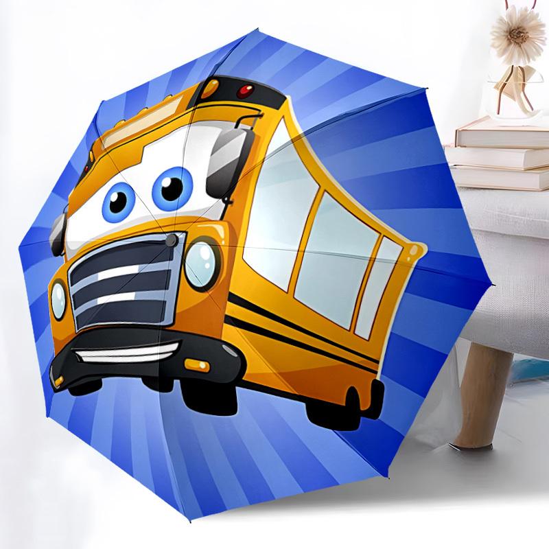 1pc School Bus Automatic Open/Close Umbrella - Compact Travel Umbrella with 8-Rib Durable Frame, Lightweight & Portable yy251023011