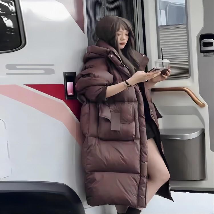 Женский осенне-зимний высококачественный пуховик, длинное свободное плотное пальто выше колена на белом утином пуху