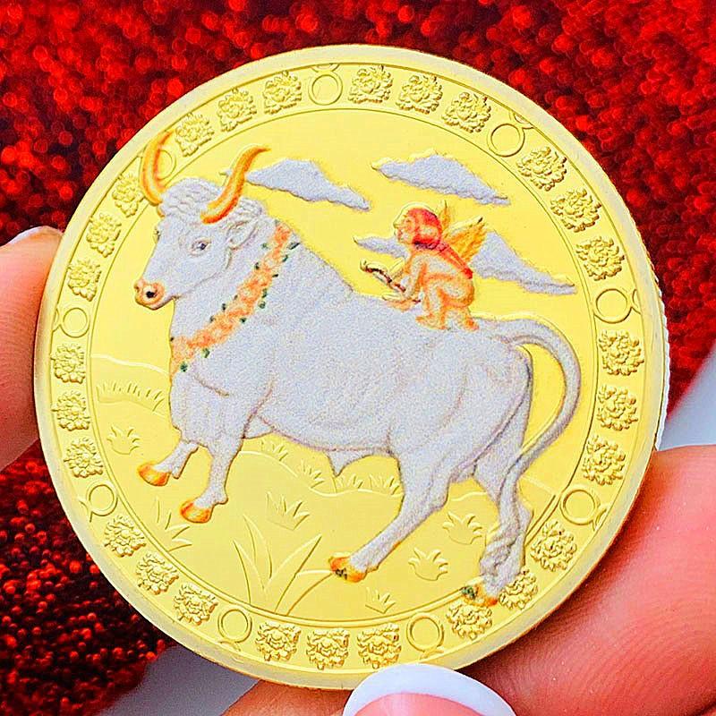 Twelve zodiac signs, color printing, Scorpio, gold-plated color printing commemorative medal, Gemini of love, decorative gold coin, Libra coin