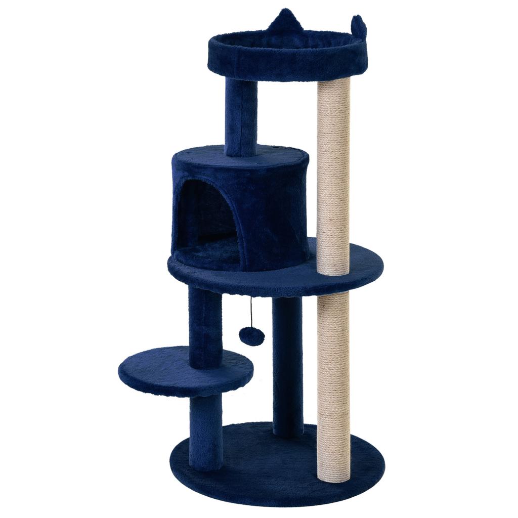 104 cm Cat Tree, Cat Condo Tree Tower, Cat Activity Centre with Scratching Posts, Plush Perches, Hanging Ball - Blue