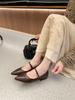 Washed Cowhide~ Retro Genuine Leather Soft Sole Is Not Tired Feet Women's Shoes Spring Pointed Shoes One-word Buckle Mary Jane Single Shoes Laden Shoe