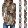 Women's Fashionable Casual High Neck Printed Long Sleeve T-Shirt Pullover Top