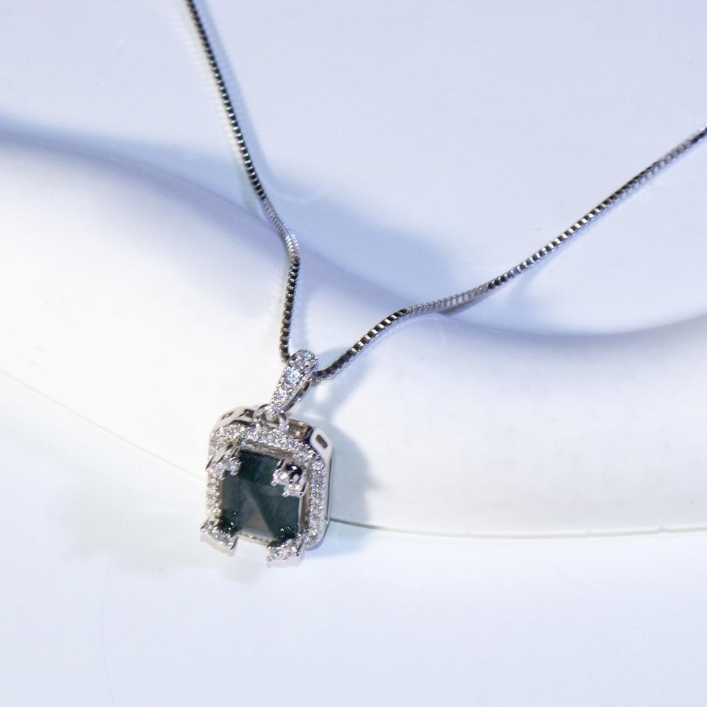 Легкое роскошное ожерелье из зеленого мохового агата S925 пробы, модная простая квадратная подвеска из водного агата на ключицу