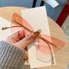 Новые Солнцезащитные Очки с Алмазами в Форме Буквы F Женские Высококлассные Безрамные С Ограненным Краем Кошачий Глаз Металлические Солнцезащитные Очки 90317