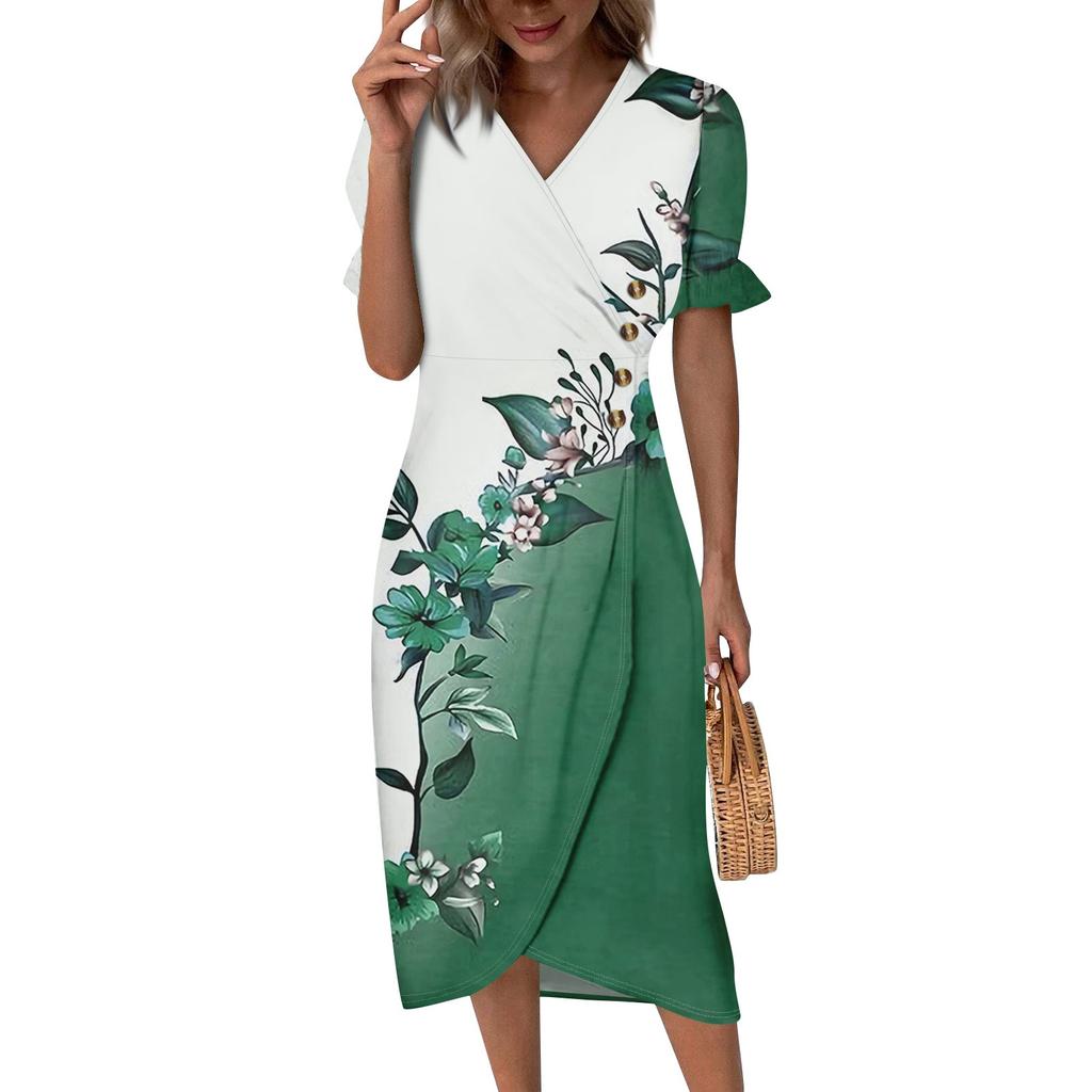 Пляжные платья для женщин, весна-лето, элегантное платье с запахом и V-образным вырезом в стиле бохо, струящееся гавайское платье макси с рюшами