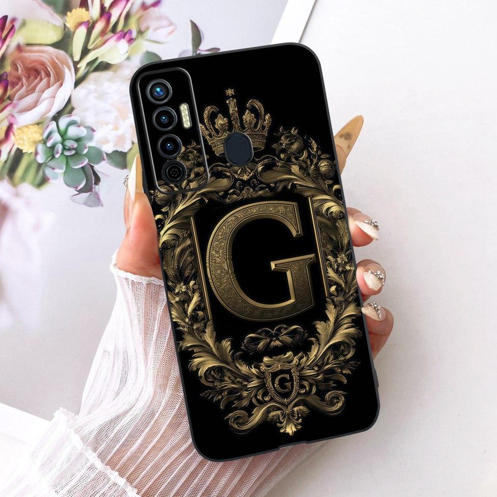 For Tecno Camon 17 Case Silicone Luxury Crown A-Z Letters 2D Flat Pattern Soft Phone Case For Tecno Camon17 CG6 CG6j Cover