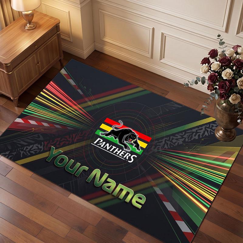 Penrith Panthers Personalized Crystal Velvet Carpet, Customized Name Text Soft Anti‑Slip Rug for Living Room Bedroom