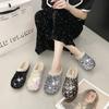 2024 Best-selling New Baotou Sequin Cotton Slippers Fashion Flat Plush Slippers Home Indoors and Outdoors Wear Fluffy Slippers