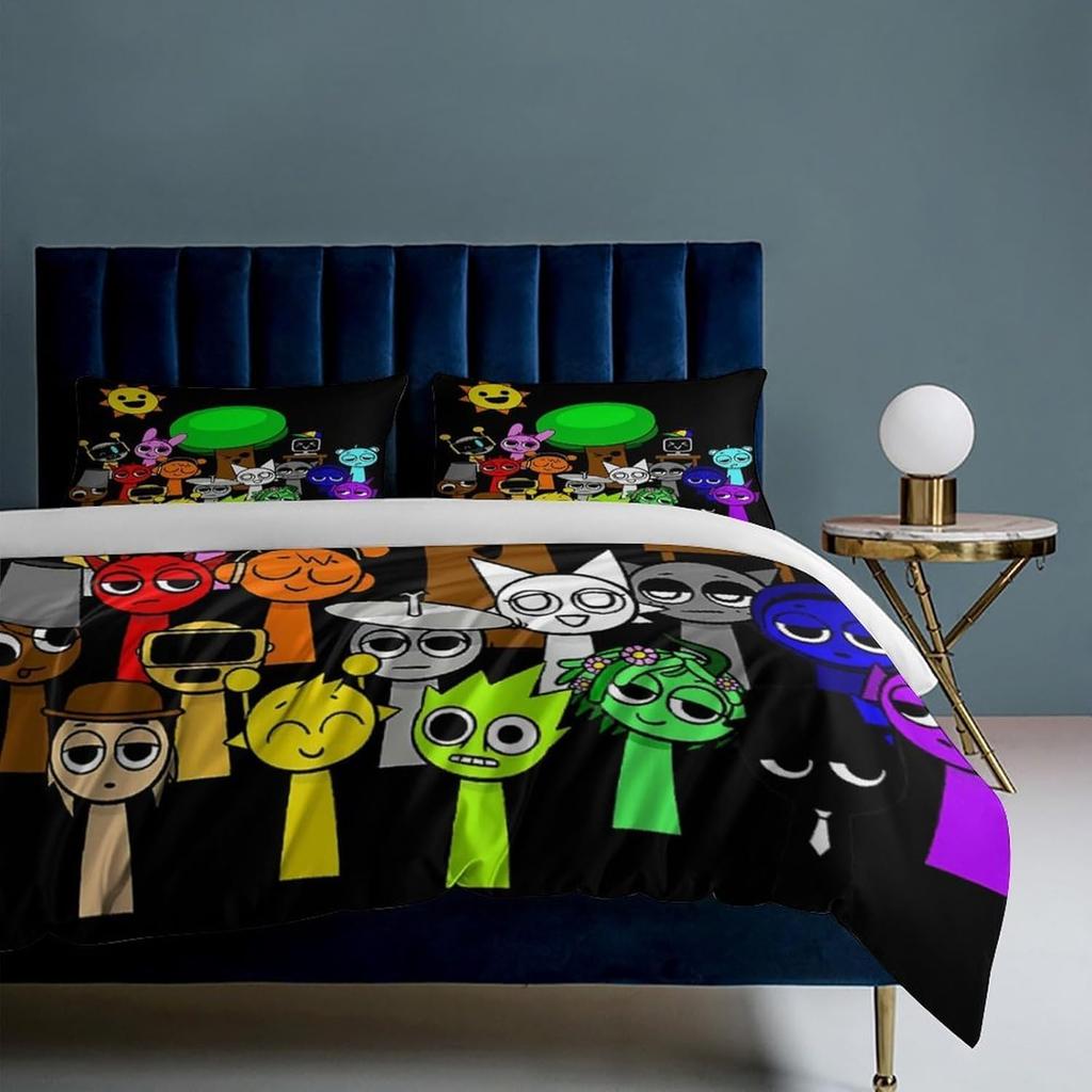 Постельное белье Sprunki Игровая музыкальная игра Incredibox 3D-печать Аниме Игровой дизайн Мягкое для кожи Пододеяльник с наволочками Детский для спальни
