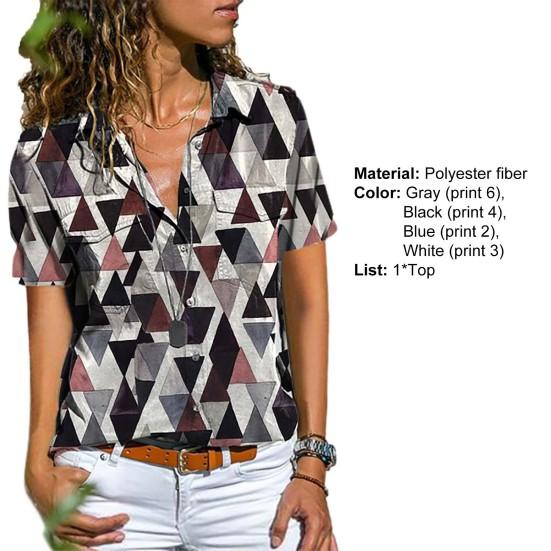 Women Short Sleeve Turn-down Collar Single-breasted Printing Casual T-shirt Blouse Streetwear