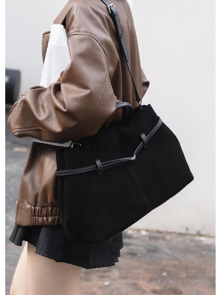 Премиальная замшевая женская сумка-тоут большой вместимости: Натуральная кожа, Ретро, Универсальная, Матовая, Ручная, Сумка через плечо и кроссбоди.