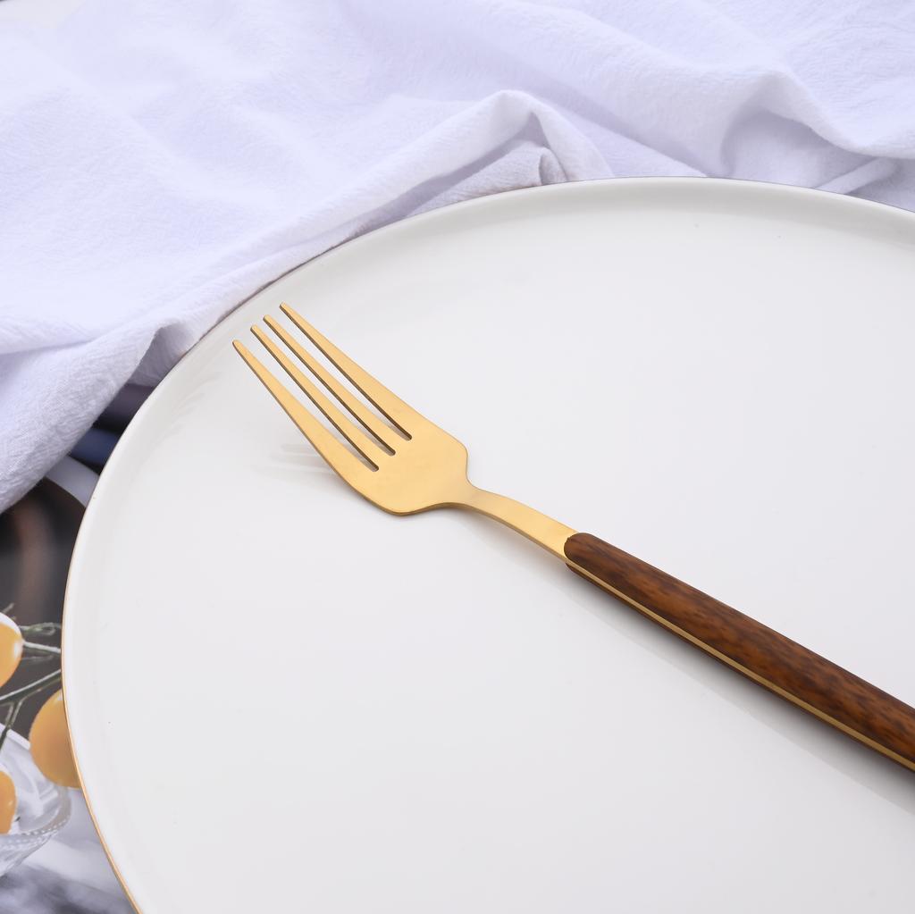 20 шт./5 шт. посуда из нержавеющей стали, нож, вилка, ложка, зеркало, серебристая, золотая, деревянная ручка, посудомоечная машина, кухонные столовые приборы в западном стиле