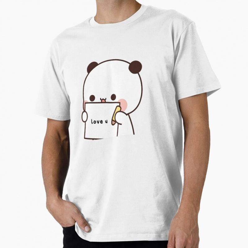 Bubu Writing Love You On Paper For Dudu T Shirt Kawaii Panda Bear Cartoon Graphic Tee Cute Y2k Clothes All Size Tee S6xl