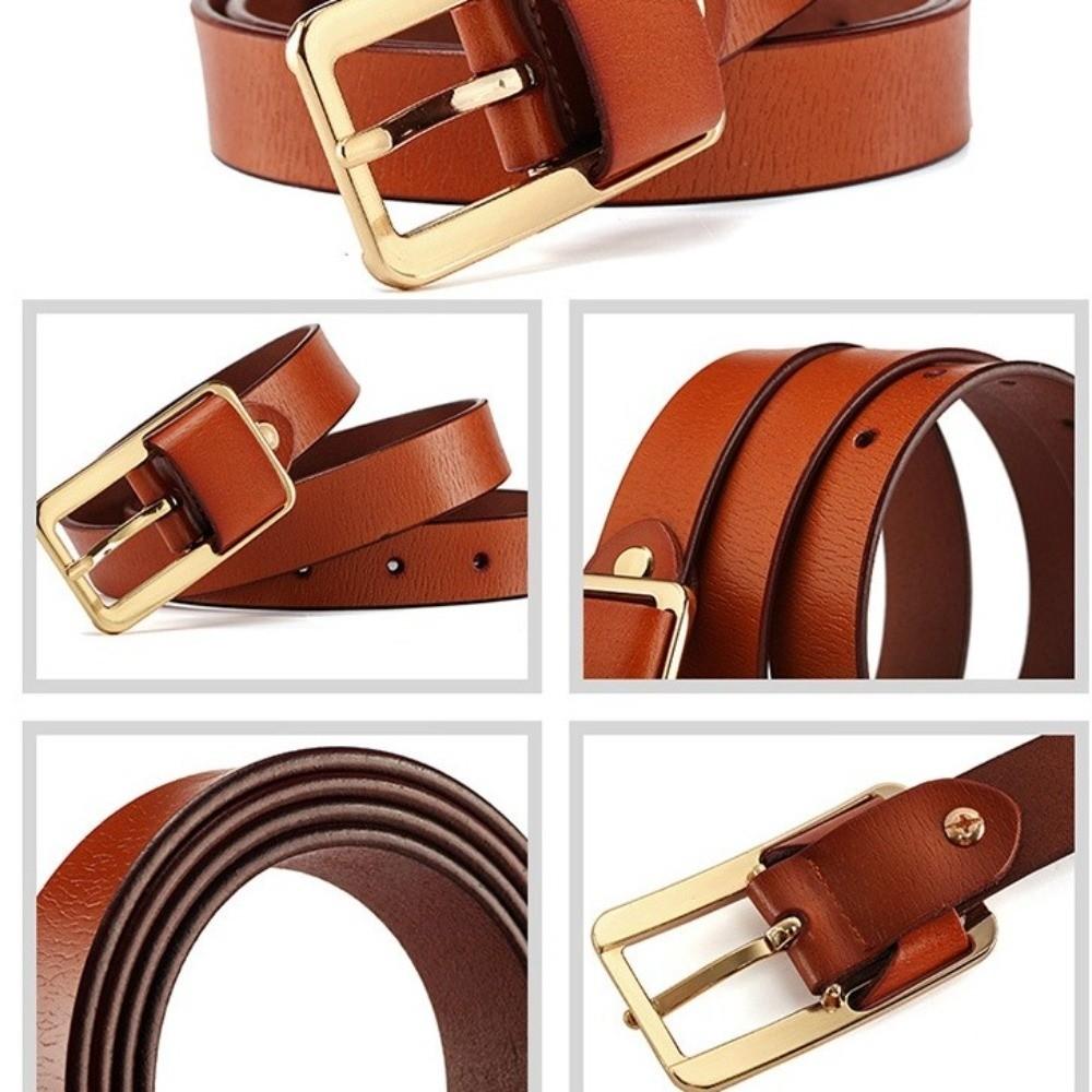 Solid Color Thin Waist Belt Metal Buckle Women Waistband Fashion Genuine Leather Belt Daily