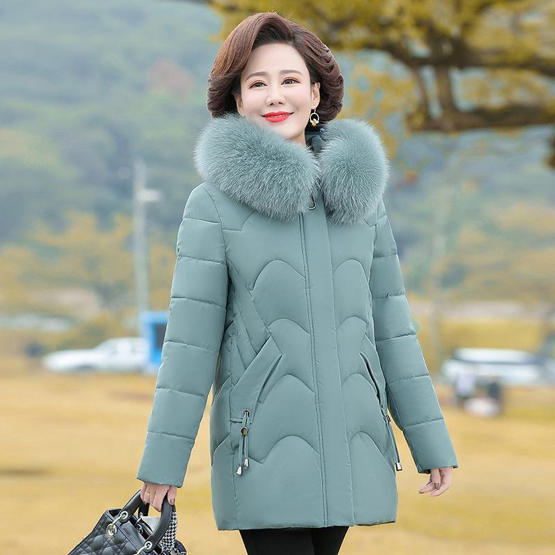 Middle-aged and Elderly Cotton-padded Women's Winter Thickened Large Fur Collar Mother's Cotton-padded Clothes Cotton Warm Jacket