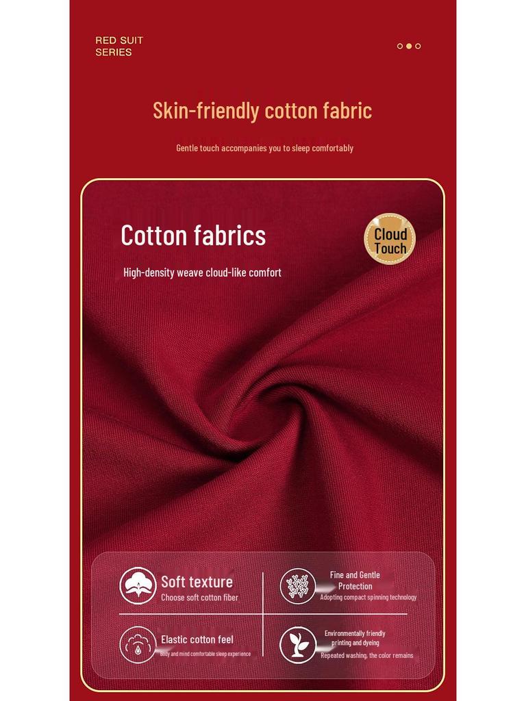 Красный комплект пижамы для молодоженов: Мужская и женская хлопковая длинная одежда для дома в свадебном стиле для весны и осени