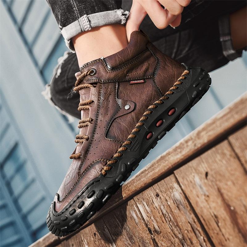 Весна/ ОсеньМужские высокие повседневные кроссовки Ручная работа Кожаная обувь Большой размер 39-48