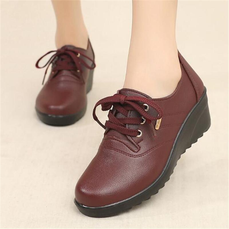 Мода Весна Осень Женская Мода Туфли-лодочки На шнуровке Женские Клиновидные Повседневные Одинарные Туфли Мама Высокие Каблуки Рабочая Обувь