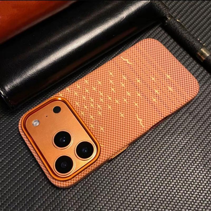 For MagSafe Luxury Carbon Fiber Textured Phone Case for iPhone 17/16/15 Pro Max, Alloy Lens, Magnetic Wireless Charging
