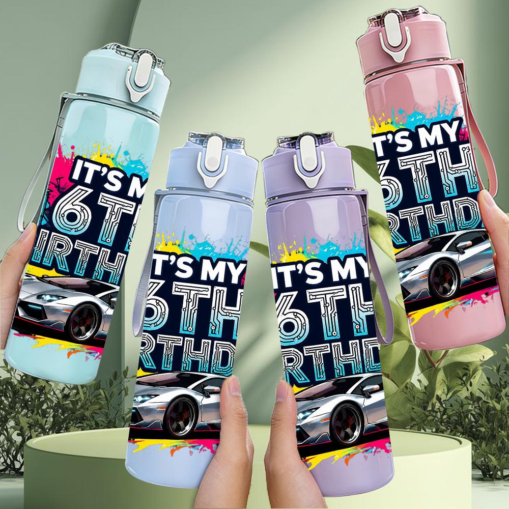 1PC It Is My 6th Birthday Modern Race Car 750ml Color Plastic Water Bottle Leakproof Flip Straw Lid For Sports Office Home Use