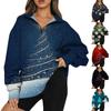 Women's Fashion Casual Long Sleeve Printed Zipper Turtleneck Drop Shoulder Sweatshirt Top