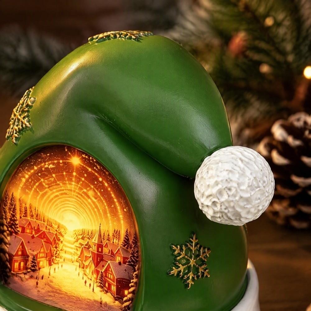 Warm Glow Christmas Figurine Light-up XmasHat Statue Light Christmas Elf Hat Ornament  Christmas